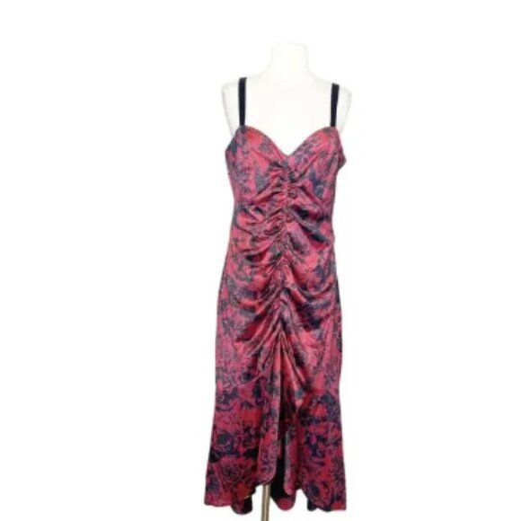 Parker Dress Size 12 Red Black Ruched Mermaid Bodycon Satin Formal Gown - Picture 1 of 5